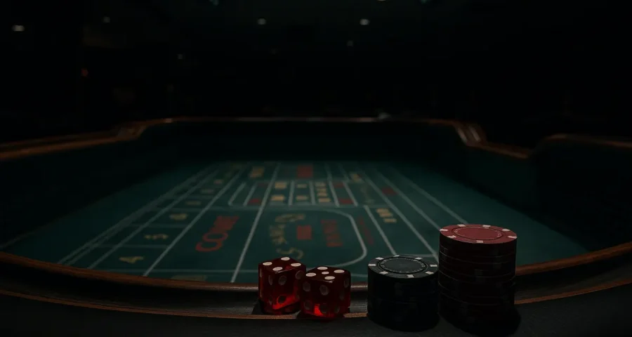 Empty craps table under casino surveillance cameras