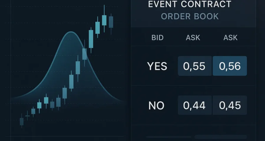 Event contract order book showing Yes and No prices with a narrow bid-ask spread