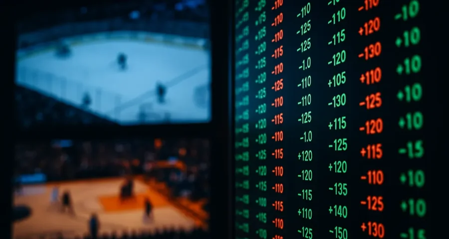 Sportsbook odds board showing NHL and NBA opening night betting lines